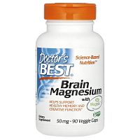Doctor's Best, магний для здоровья мозга с Magtein, 50 мг, 90 вегетарианских капсул