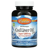 Carlson Labs, Wild Norwegian, Cod Liver Oil Gems, жир печени дикой норвежской трески в капсулах, высшего качества, 1000 мг, 100 капсул