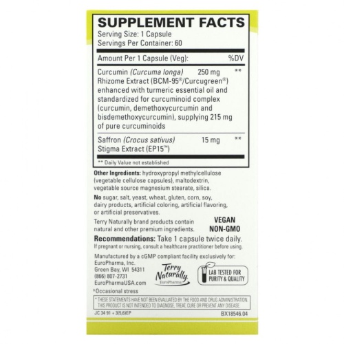 Terry Naturally, Saffron Life + куркумин`` 60 капсул фото 2