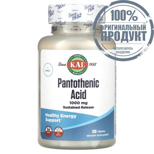 KAL, Пантотеновая кислота, 1000 мг, 100 таблеток KAL, Пантотеновая кислота, 1000 мг, 100 таблеток