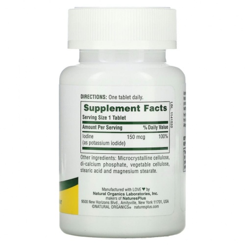 NaturesPlus, йодид калия, 150 мкг, 100 таблеток фото 2 NaturesPlus, йодид калия, 150 мкг, 100 таблеток фото 2