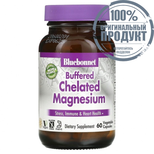 Bluebonnet Nutrition, буферизованный хелатный магний, 60 растительных капсул