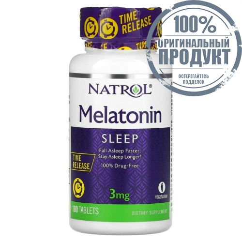 Natrol, Мелатонин, медленное высвобождение, 3 мг, 100 таблеток