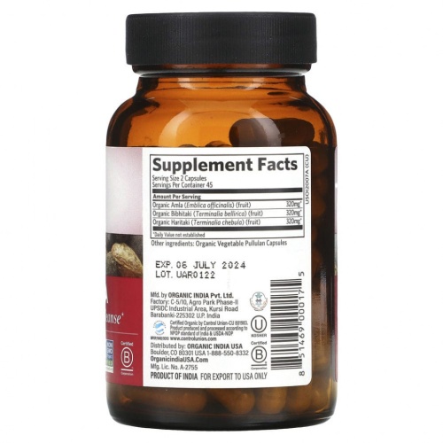 Organic India, трифала, 90 вегетарианских капсул фото 2