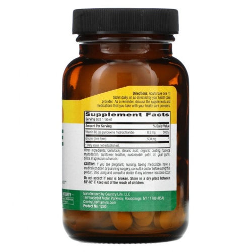 Country Life, глицин, 500 мг, 100 таблеток фото 2