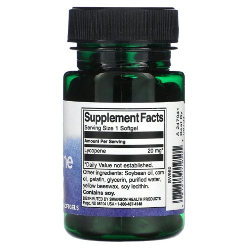 Swanson, Ликопин, 20 мг, 60 мягких таблеток фото 2