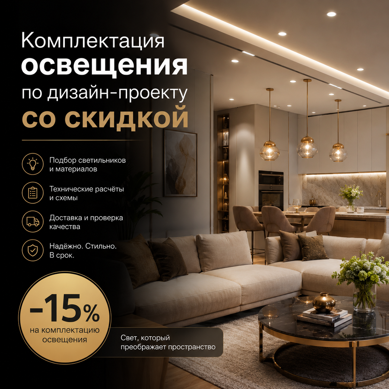 Комплектация освещения по дизайн проекту со скидкой