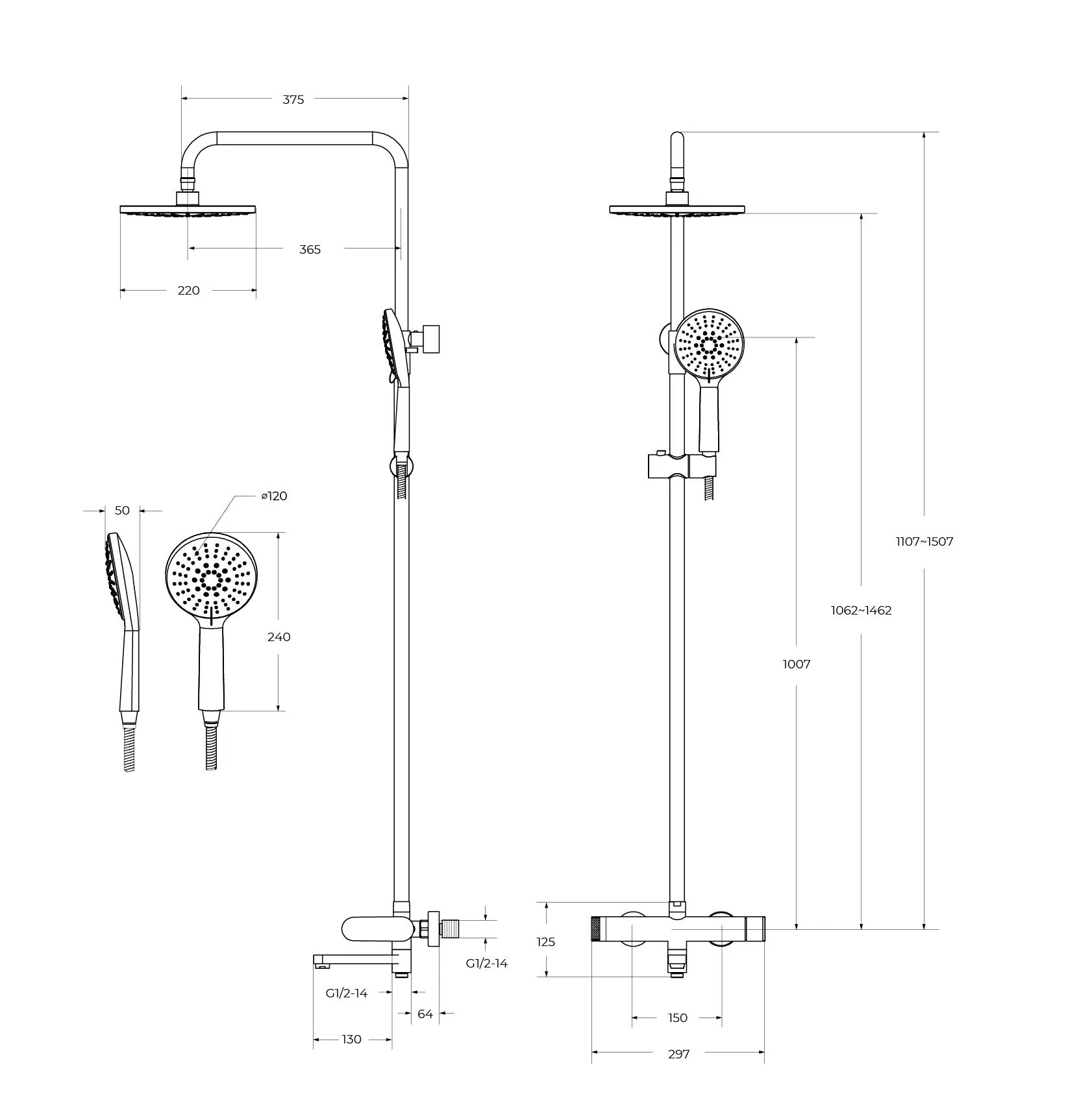 Габаритная схема Душевая стойка Cezares Stylus CVD-IN