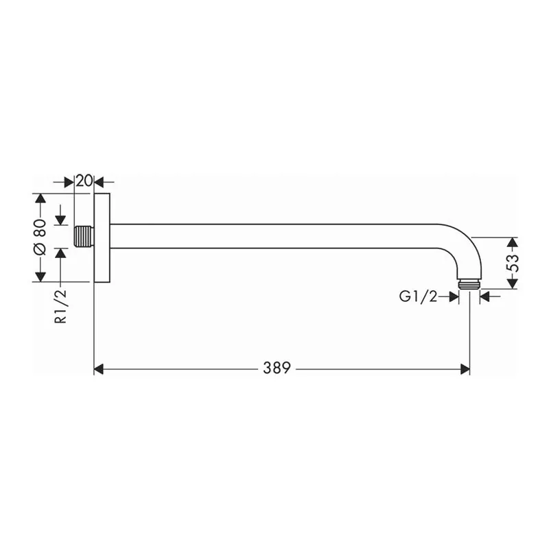 Габаритная схема Кронштейн для верхнего душа Hansgrohe 27413700