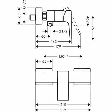 Габаритная схема Смеситель Hansgrohe Metropol 32560670 для душа