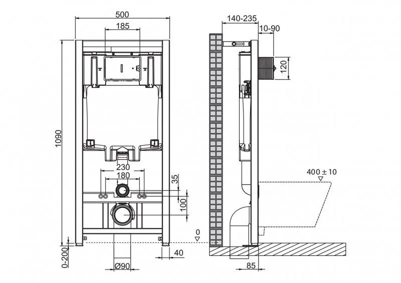 Габаритная схема Система инсталляции для унитазов BelBagno BB002-80