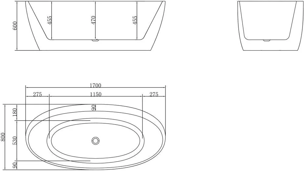 Габаритная схема Акриловая ванна BelBagno BB404-1700-800 170х80