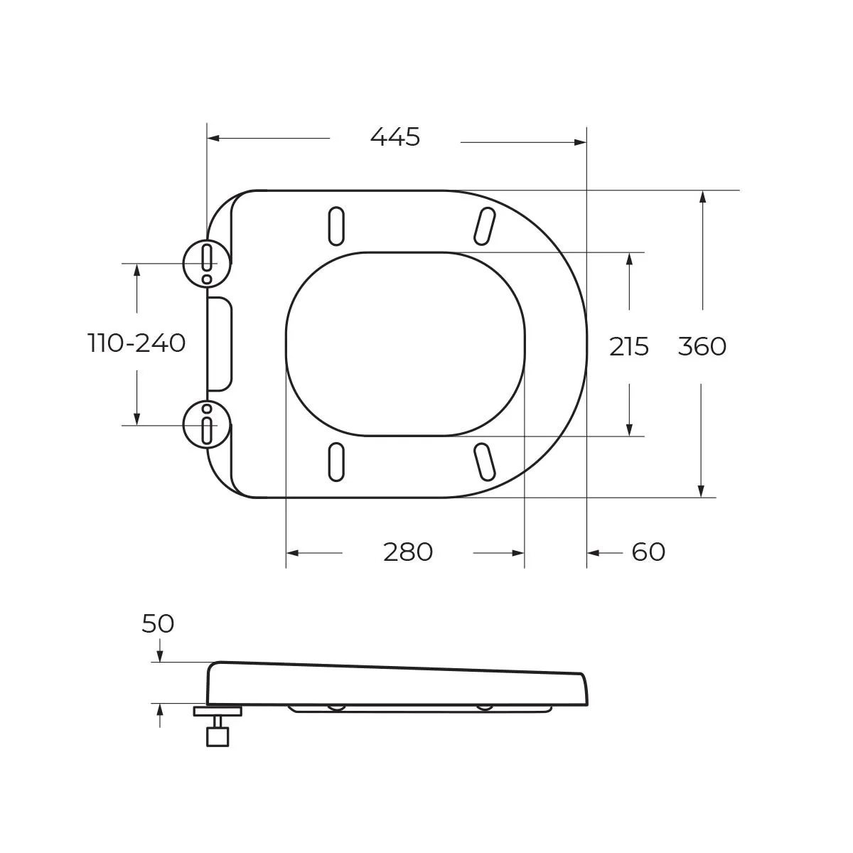 Габаритная схема Унитаз приставной BelBagno Marino BB105CBR/BB3105SC