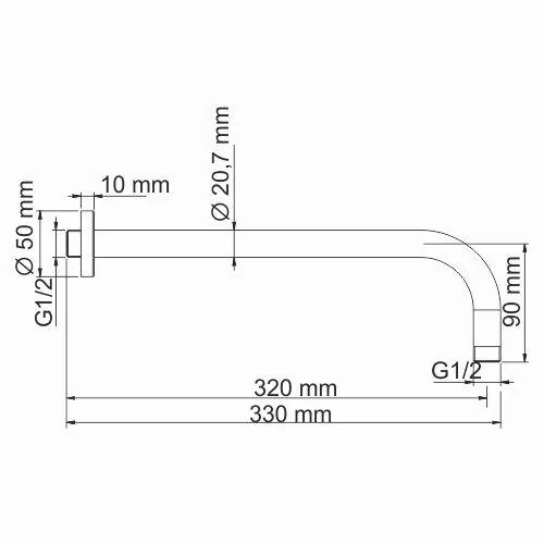 Габаритная схема Кронштейн для верхнего душа Wasserkraft A097