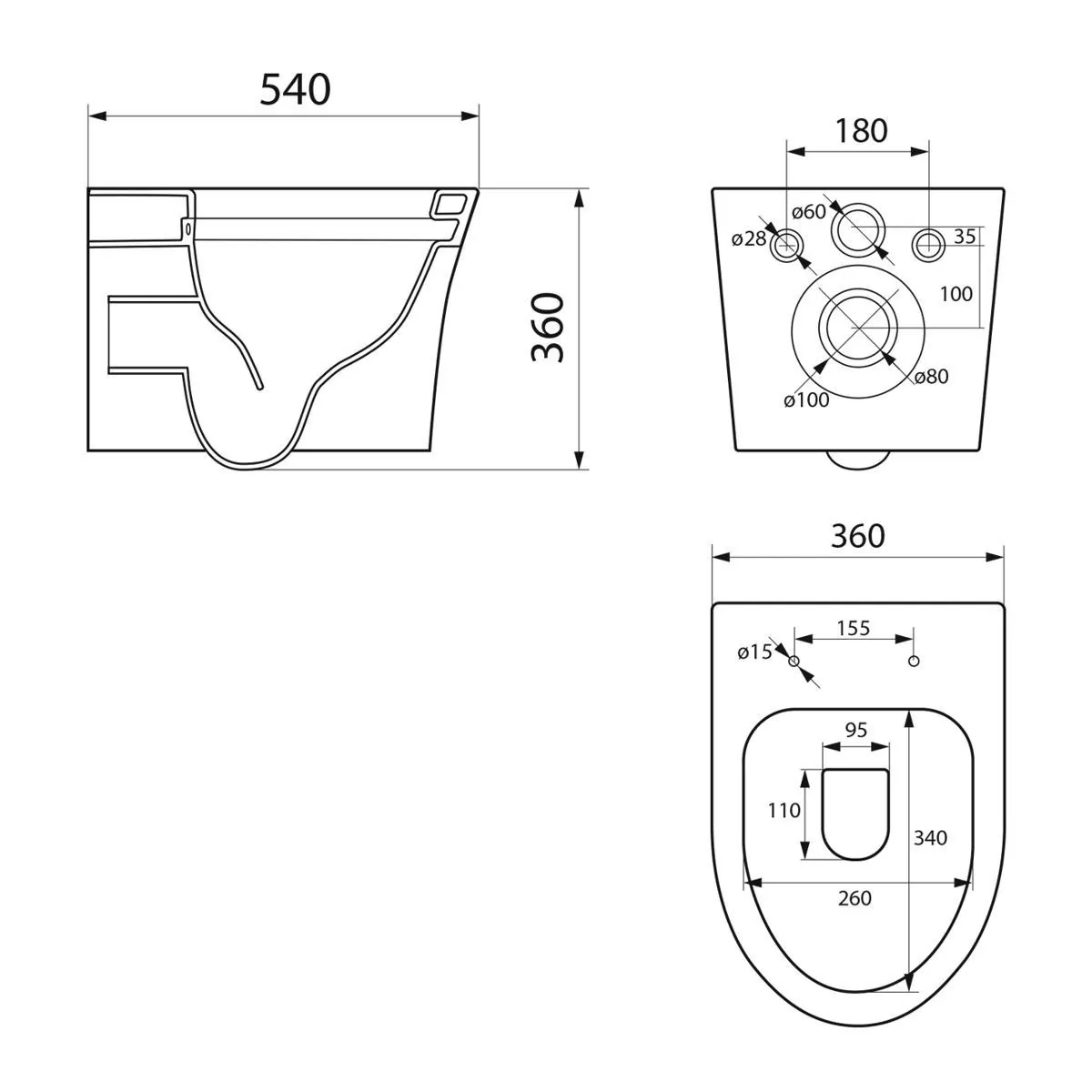 Габаритная схема Унитаз подвесной Point Вега PN41711BM