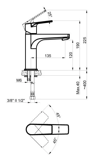 Габаритная схема Смеситель Azario Treya AZ156845026 для раковины