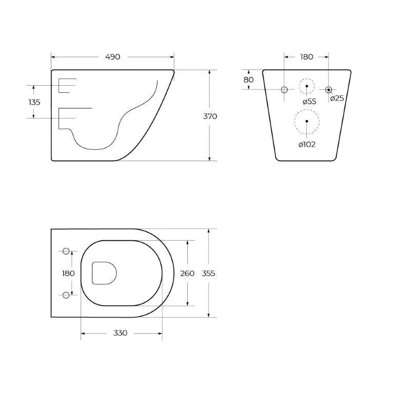 Габаритная схема Унитаз подвесной BelBagno Sfera-R BB046CHR/BB902SC безободковый