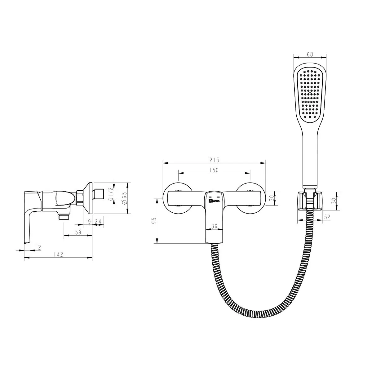 Габаритная схема Смеситель Lemark Ursus LM7203BL для душа