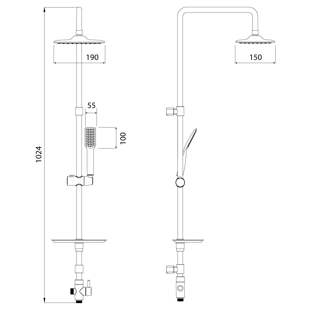 Габаритная схема Душевая стойка Lemark LM8804C