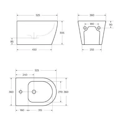 Габаритная схема Биде подвесное BelBagno Marino BB105BH