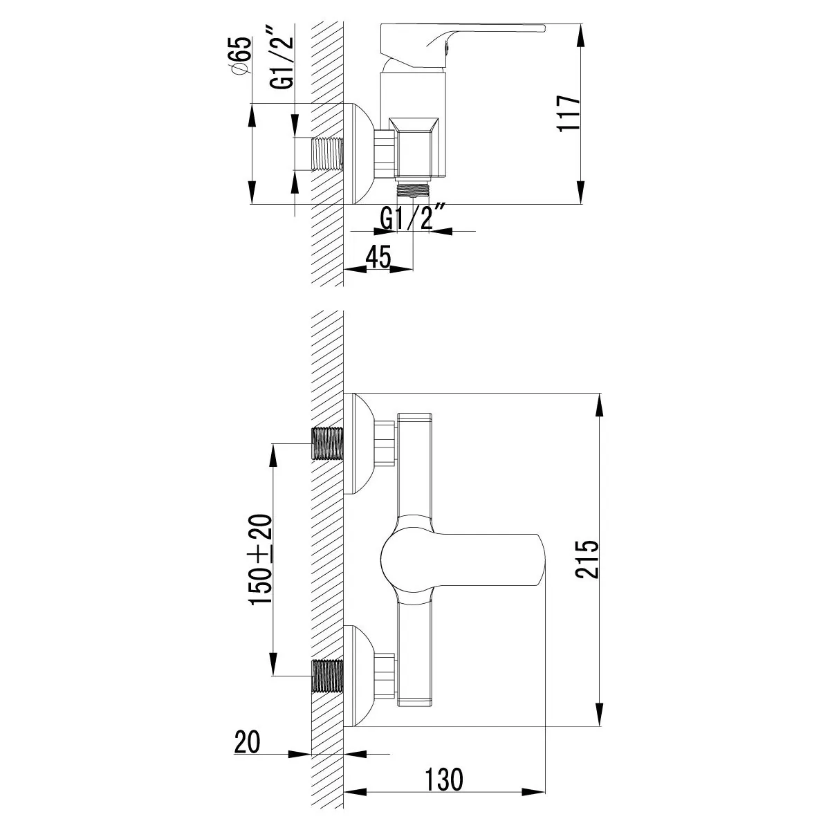 Габаритная схема Смеситель Lemark Plus Grace LM1503C для душа