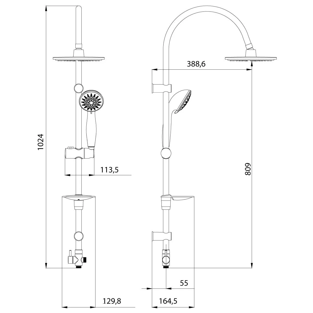 Габаритная схема Душевая стойка Lemark LM8801C