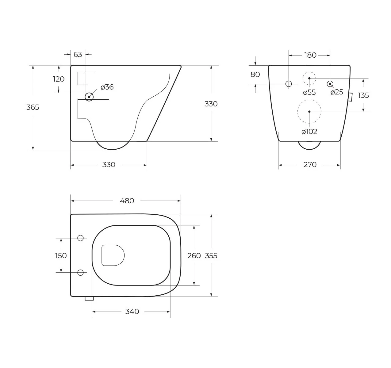 Габаритная схема Унитаз подвесной BelBagno Due BB3103CHR-BS/SC