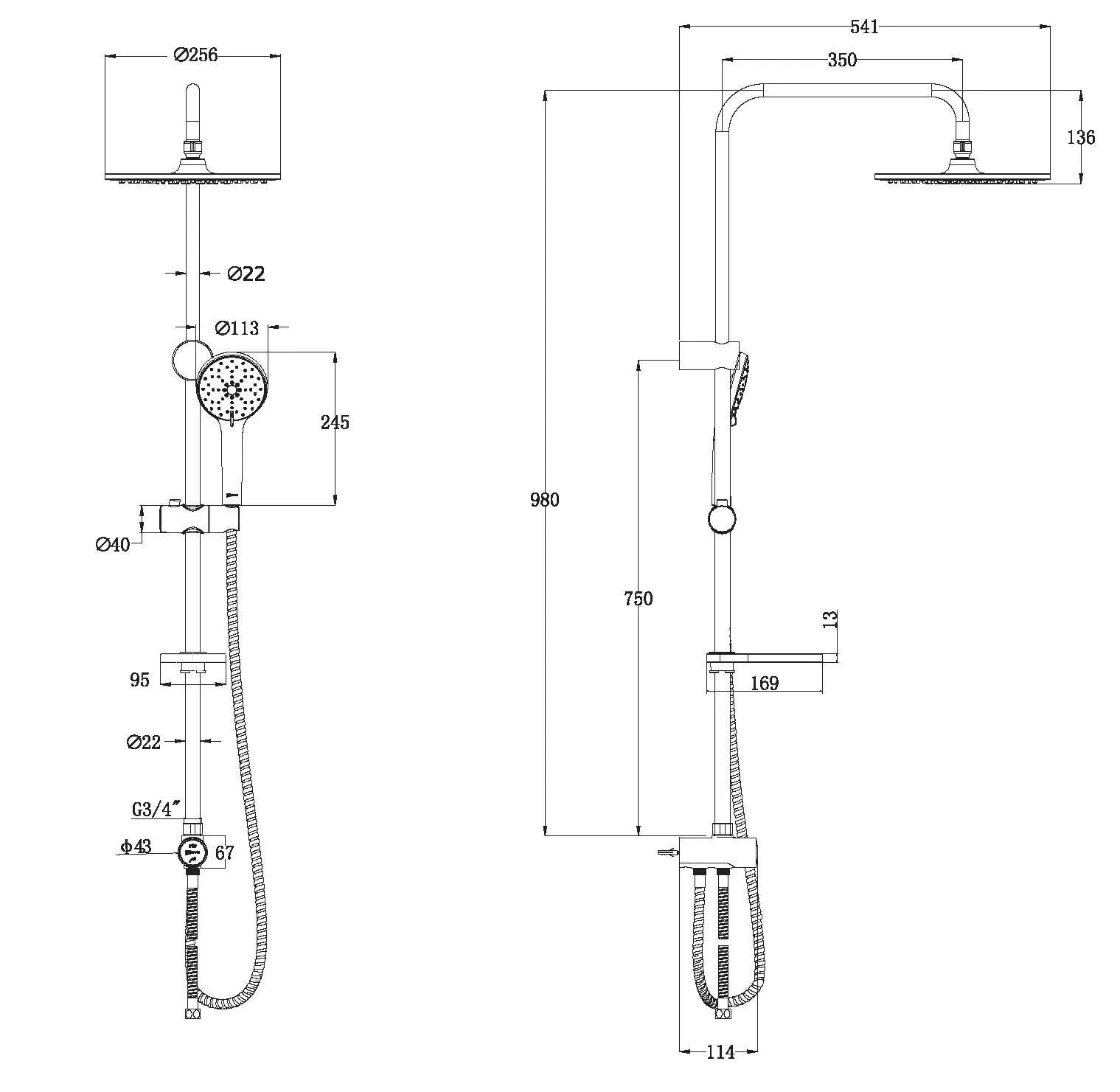 Габаритная схема Душевая стойка Lemark LM8809C