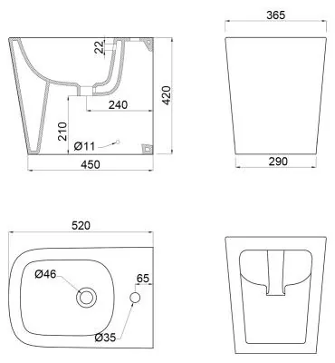 Габаритная схема Биде напольное BelBagno Albano BB120B