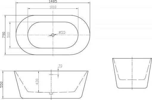 Габаритная схема Акриловая ванна BelBagno BB306-1485 150х80