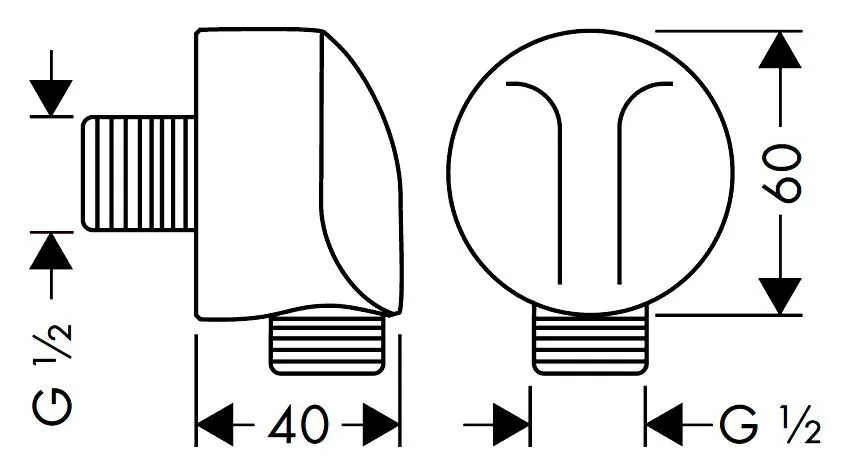 Габаритная схема Шланговое подключение Hansgrohe Fixfit Е 27454000