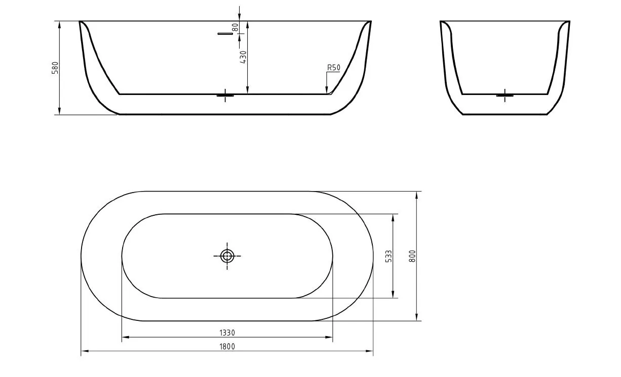 Габаритная схема Акриловая ванна BelBagno BB706-1800-800 180x80