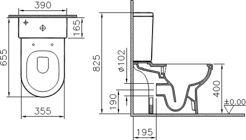 Габаритная схема Унитаз-компакт Vitra S50 9797B003-7204 безободковый