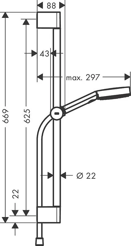 Габаритная схема Душевой гарнитур Hansgrohe Pulsify Select 24160670