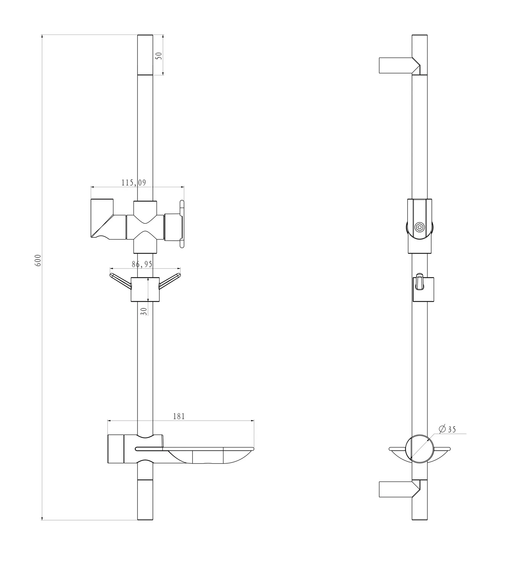 Габаритная схема Душевая штанга Lemark LM8062C