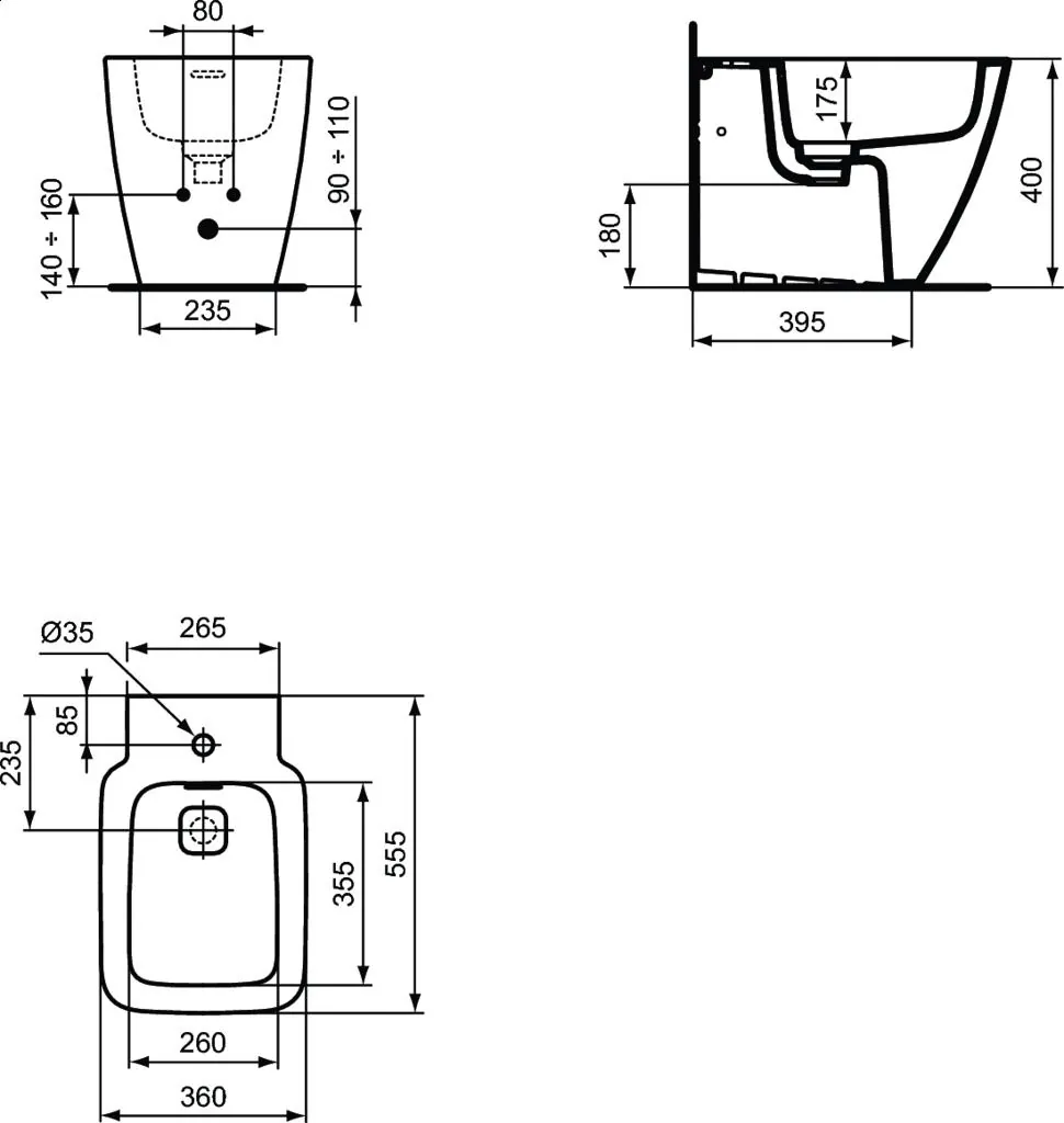 Габаритная схема Биде напольное Ideal Standard Strada II T296901
