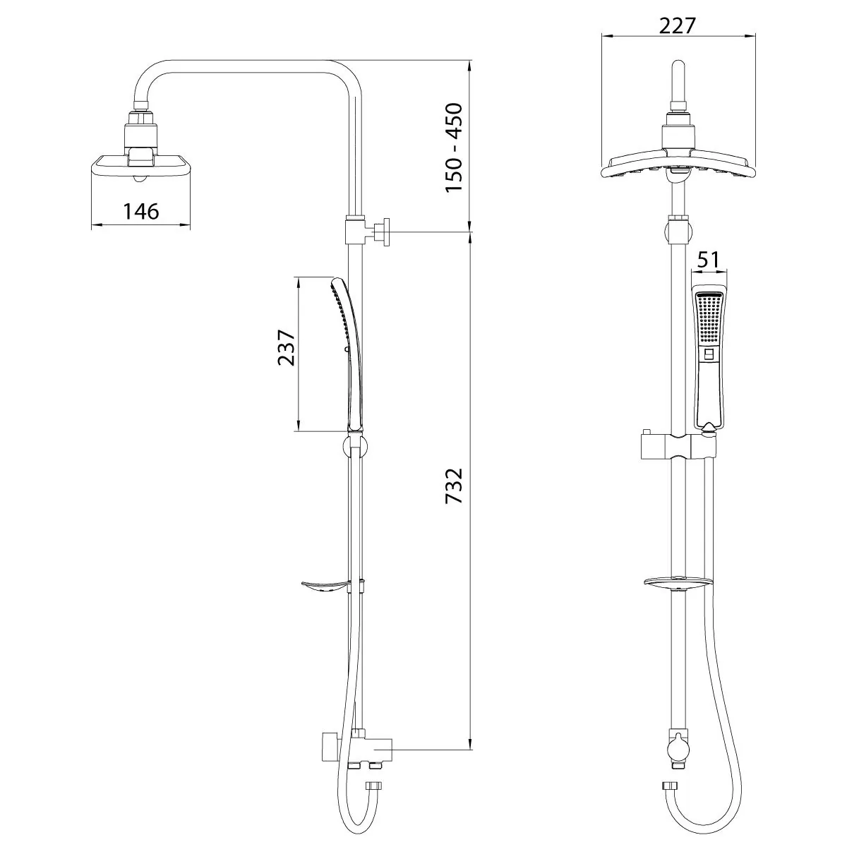 Габаритная схема Душевая стойка Lemark LM8806C