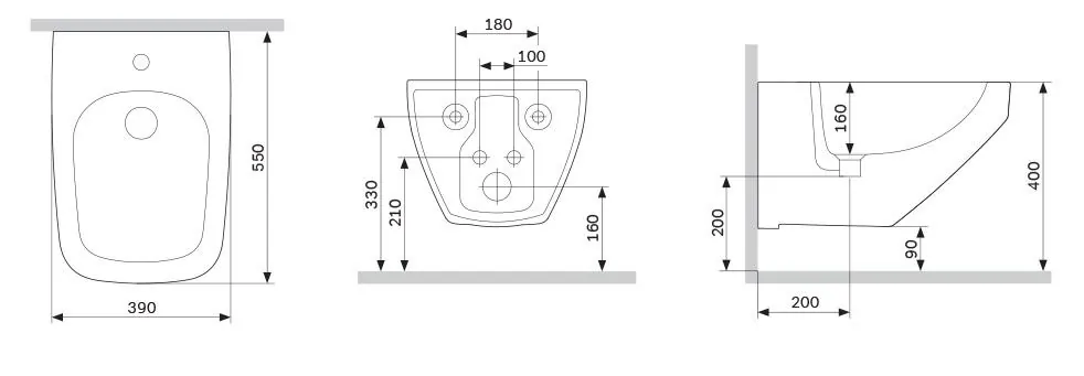 Габаритная схема Биде подвесное AM.PM Inspire 2.0 C50A3411WH