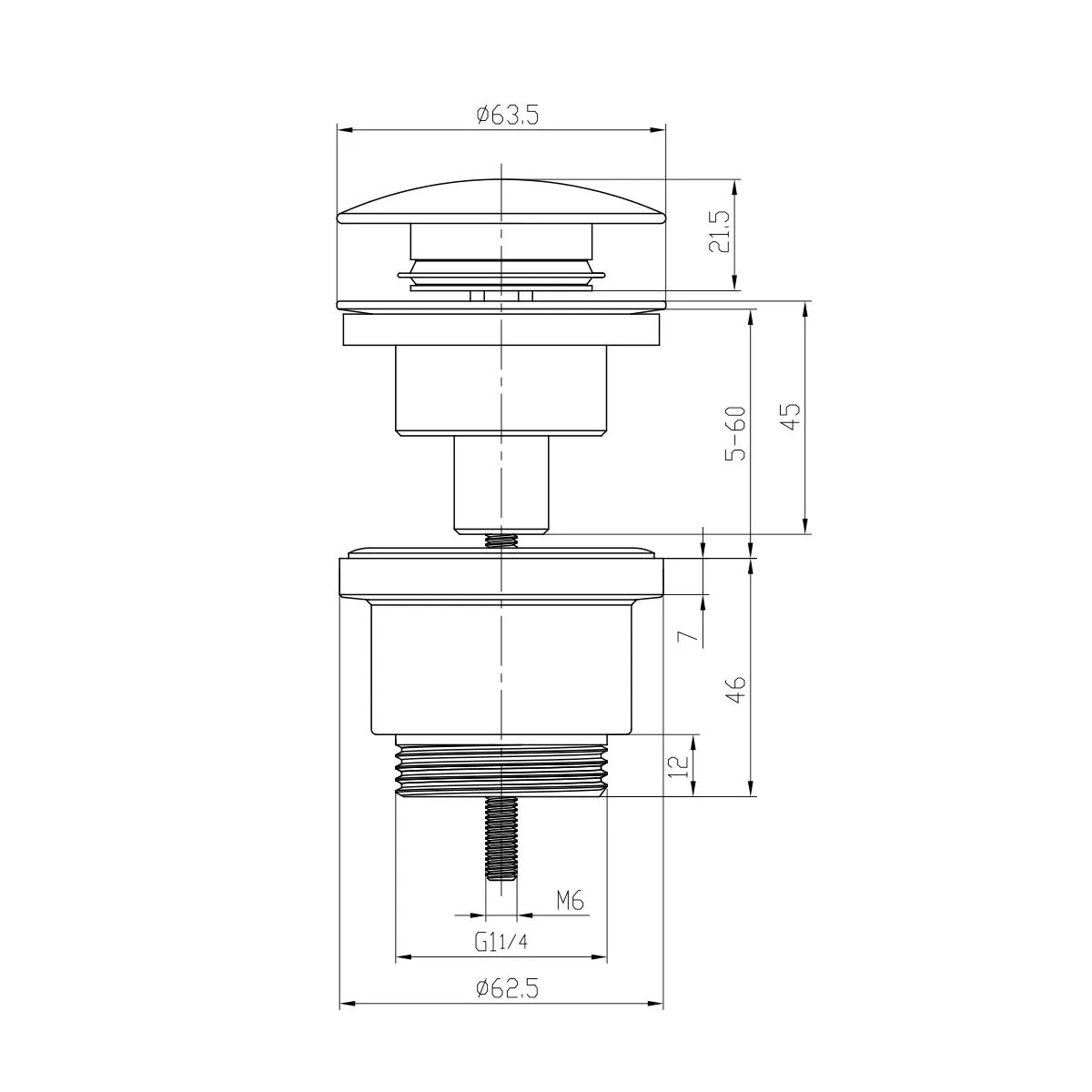 Габаритная схема Донный клапан для раковины Lemark LM8500GM