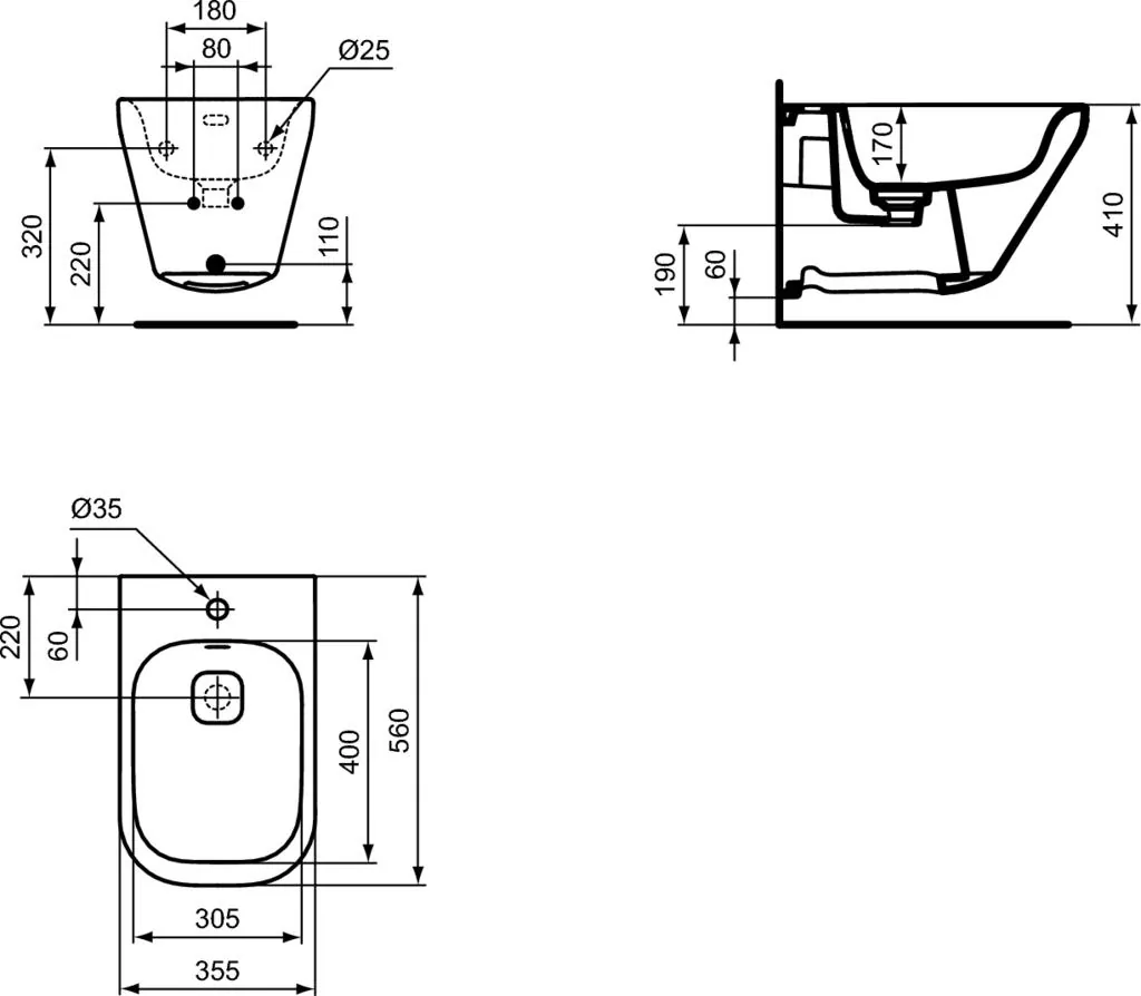 Габаритная схема Биде подвесное Ideal Standard Tonic II K523601