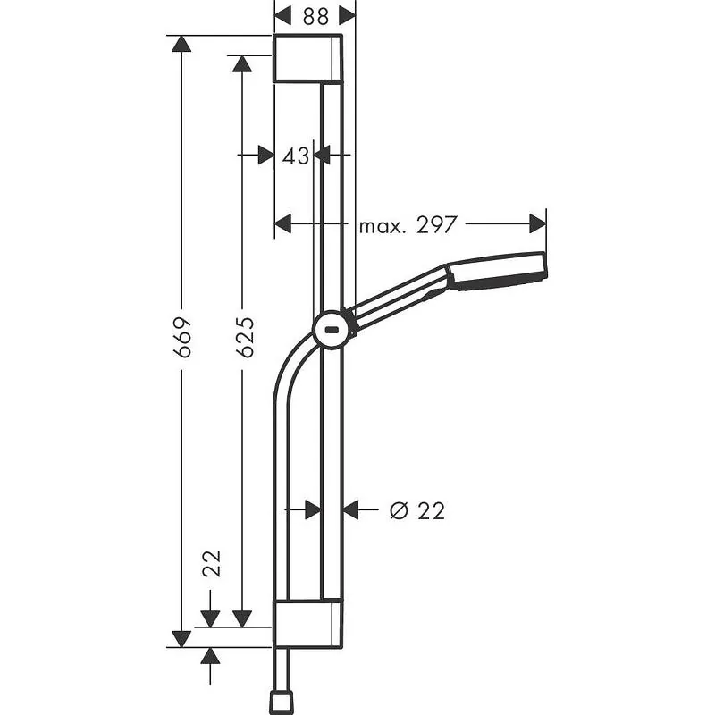 Габаритная схема Душевой гарнитур Hansgrohe Pulsify Select 24160000
