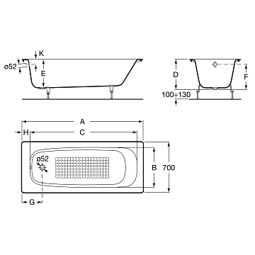 Чугунная ванна Roca Continental 100x70  - фото 4