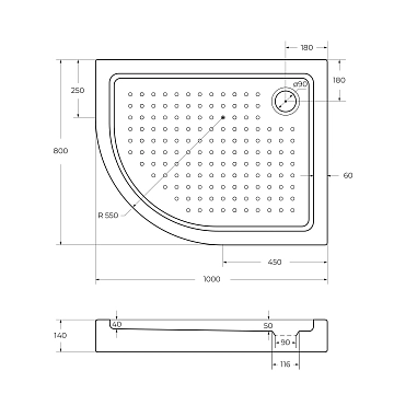 Поддон для душа Cezares TRAY-A-RH-100/80-550-15-W-R  - фото 3