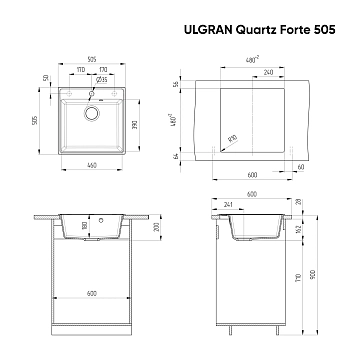 Мойка кухонная Ulgran Quartz Forte 505-08 космос  - фото 2
