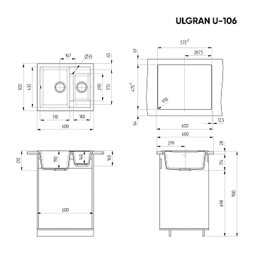Мойка кухонная Ulgran U-106-328 бежевый  - фото 2