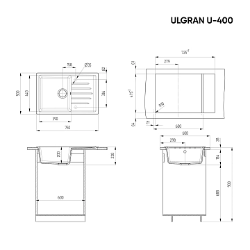 Мойка кухонная Ulgran U-400-344 ультра-черный  - фото 3