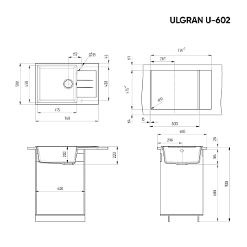 Мойка кухонная Ulgran U-602-343 антрацит  - фото 2