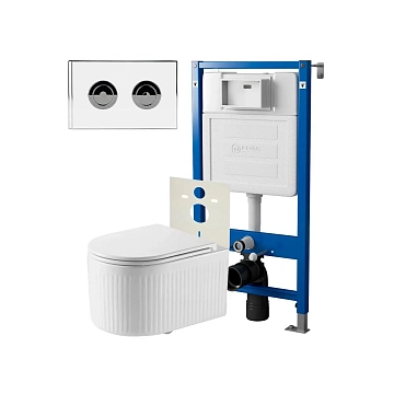 Комплект Point Деметра PN48325WC (унитаз с инсталляцией, сиденье с микролифтом, клавиша Венера, установка в стену, белый/хром) 