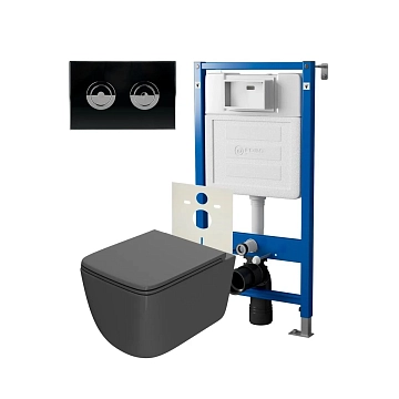 Комплект Point Меркурий PN48196BC (унитаз с инсталляцией, сиденье с микролифтом, клавиша Венера, установка в стену, черный/хром) 