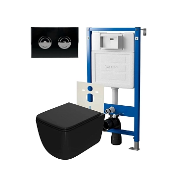 Комплект Point Меркурий PN48198BC (унитаз с инсталляцией, сиденье с микролифтом, клавиша Венера, установка в стену, черный/хром) 